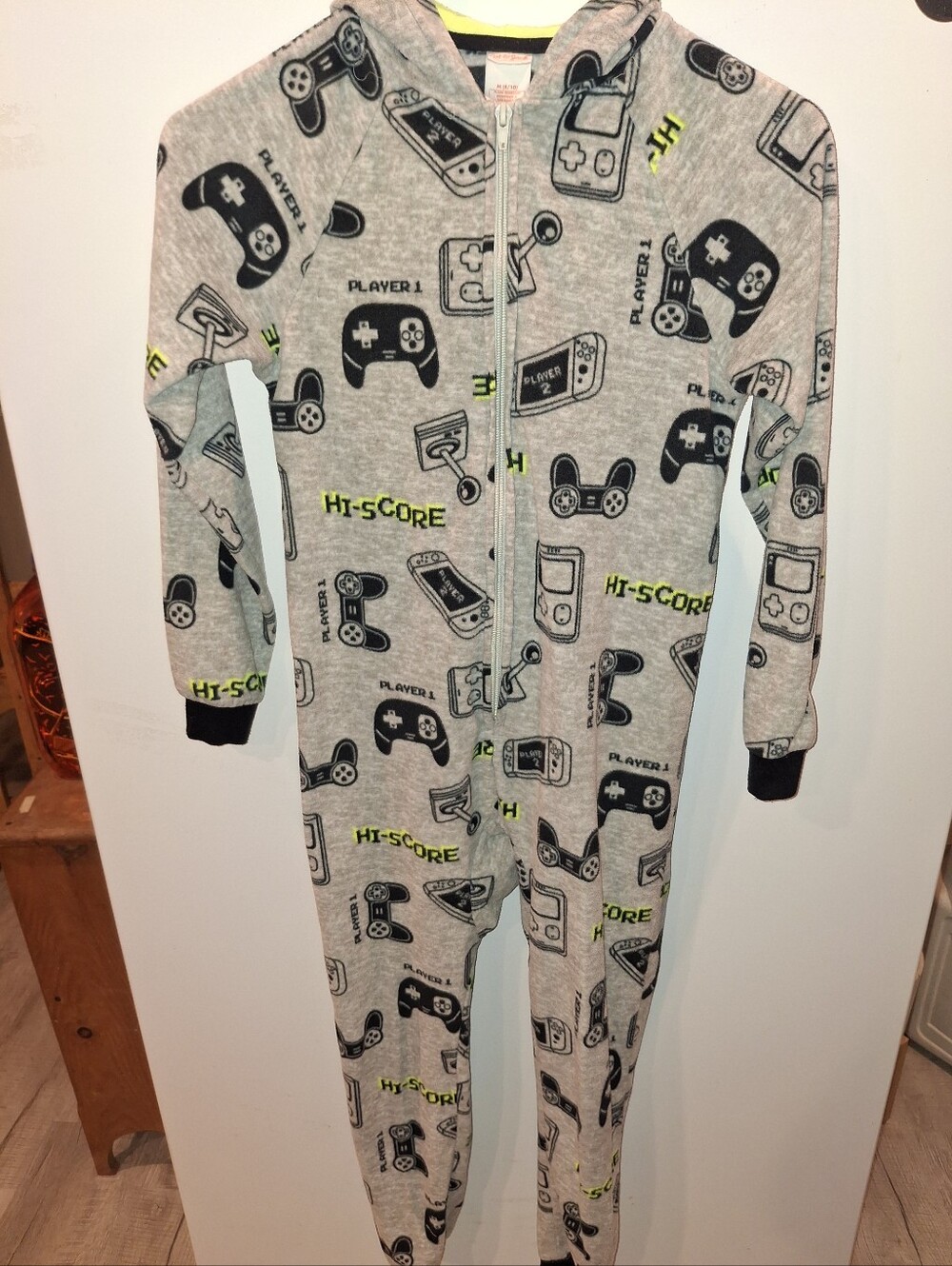 Cat & Jack Grey Gamer Print Hooded One-Piece Pajamas